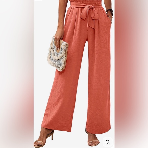 Chic Coral Pants with Tie-Waist - Picture 1 of 5